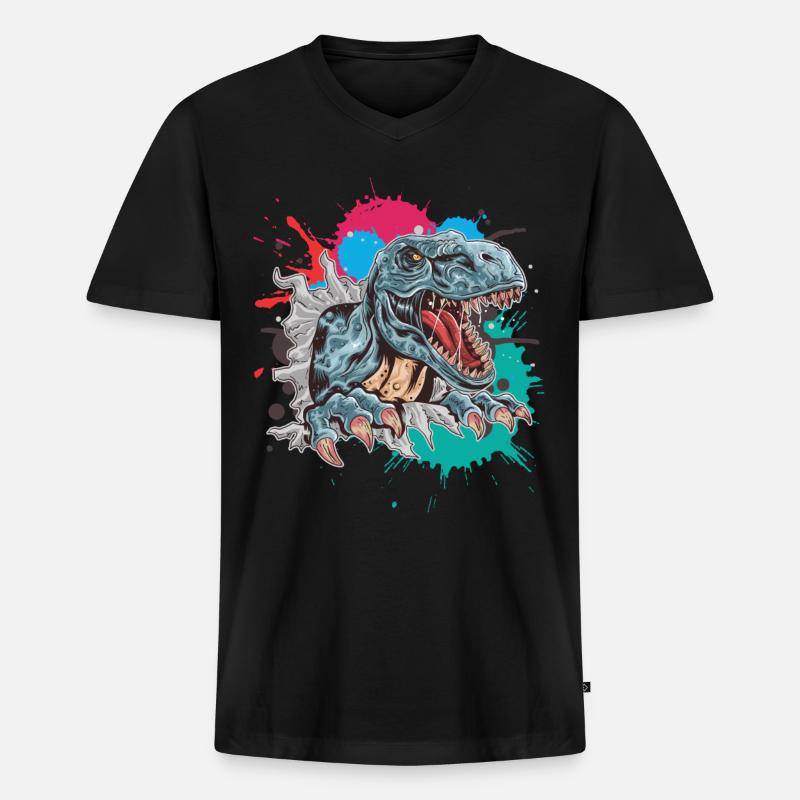 Dinosaurier T-Rex - Männer Premium Bio T-Shirt mit V-Ausschnitt - Schwarz