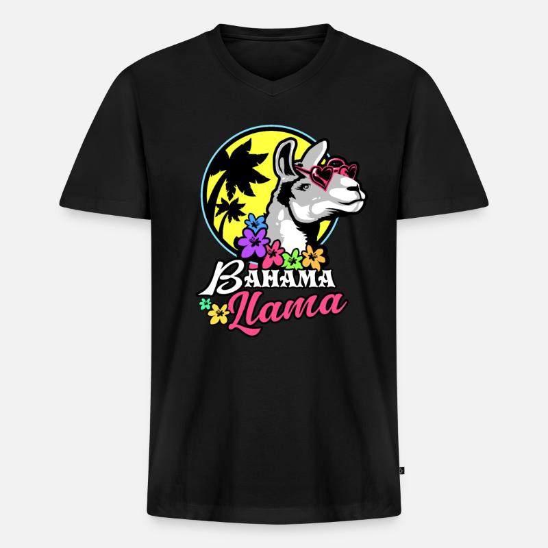 Lama - Männer Premium Bio T-Shirt mit V-Ausschnitt - Schwarz