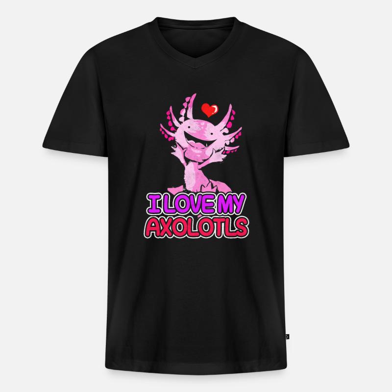 Axolotl - Männer Premium Bio T-Shirt mit V-Ausschnitt - Schwarz