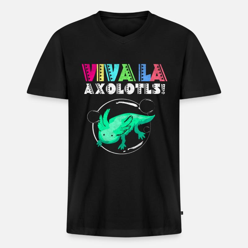 Axolotl - Männer Premium Bio T-Shirt mit V-Ausschnitt - Schwarz