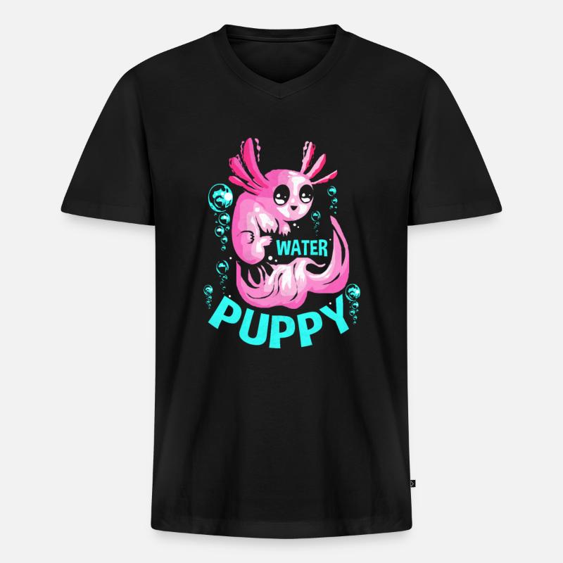 Axolotl - Männer Premium Bio T-Shirt mit V-Ausschnitt - Schwarz