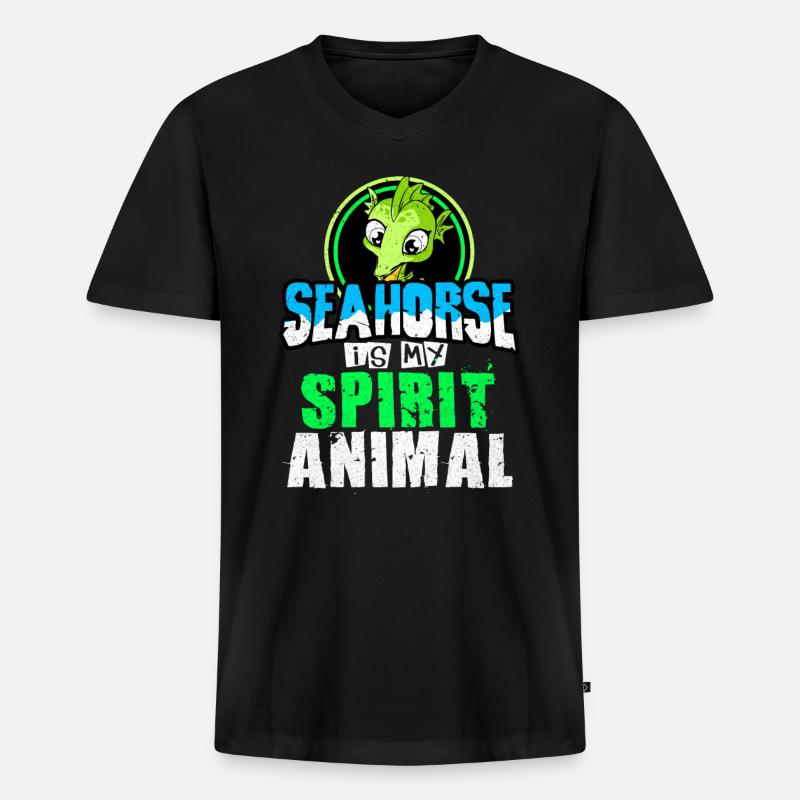 Seepferd - Männer Premium Bio T-Shirt mit V-Ausschnitt - Schwarz