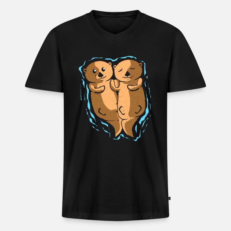 Otter - Männer Premium Bio T-Shirt mit V-Ausschnitt - Schwarz