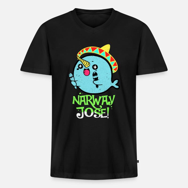 Narwal - Männer Premium Bio T-Shirt mit V-Ausschnitt - Schwarz