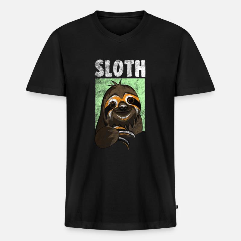 Faultier - Männer Premium Bio T-Shirt mit V-Ausschnitt - Schwarz