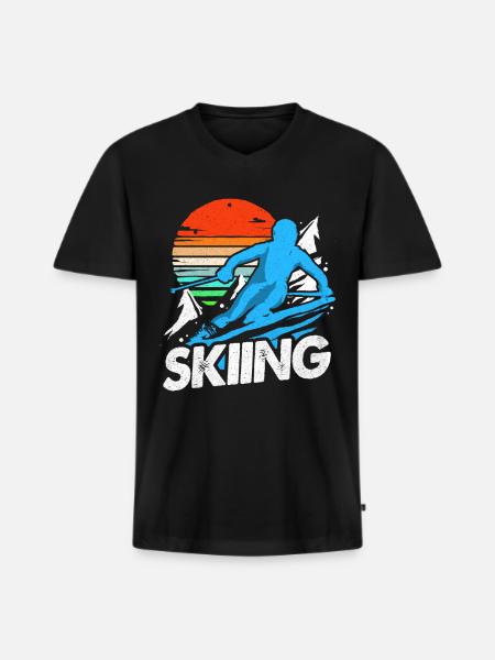 Skiing Skiing Skiing Skiing Skiing - Men's Premium Organic T-shirt with V-neck - black