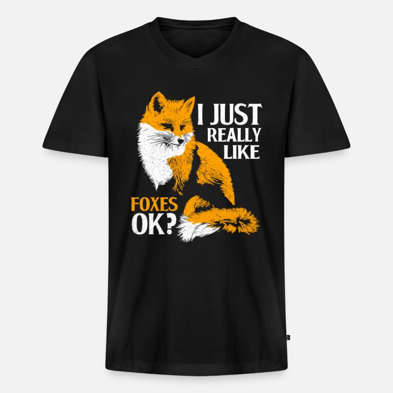 Fuchs - Männer Premium Bio T-Shirt mit V-Ausschnitt - Schwarz