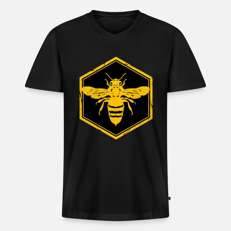 Biene - Männer Premium Bio T-Shirt mit V-Ausschnitt - Schwarz