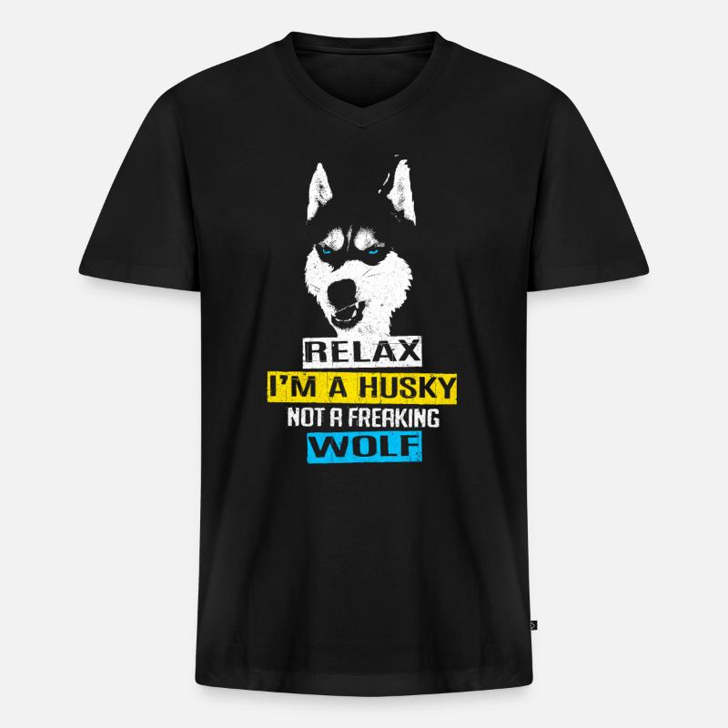 Husky - Männer Premium Bio T-Shirt mit V-Ausschnitt - Schwarz
