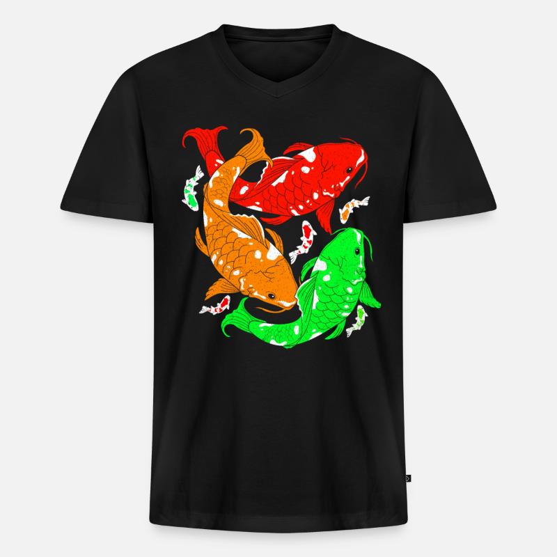 Koi - Männer Premium Bio T-Shirt mit V-Ausschnitt - Schwarz