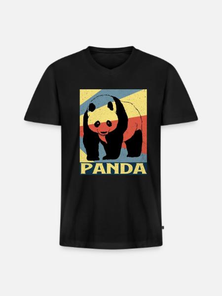 Panda - Men's Premium Organic T-shirt with V-neck - black