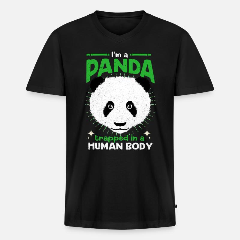 Panda - Männer Premium Bio T-Shirt mit V-Ausschnitt - Schwarz
