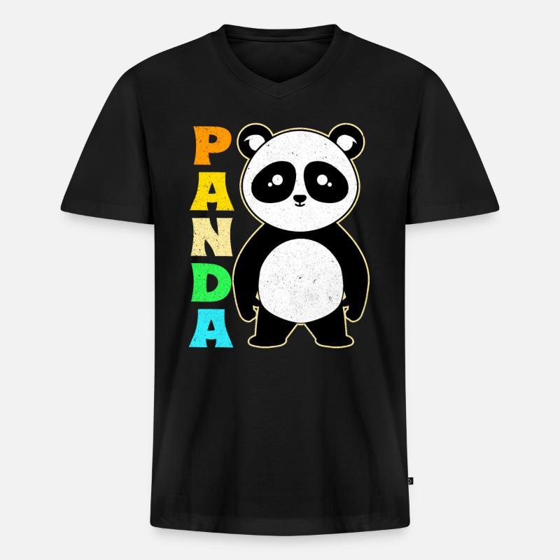 Panda - Männer Premium Bio T-Shirt mit V-Ausschnitt - Schwarz