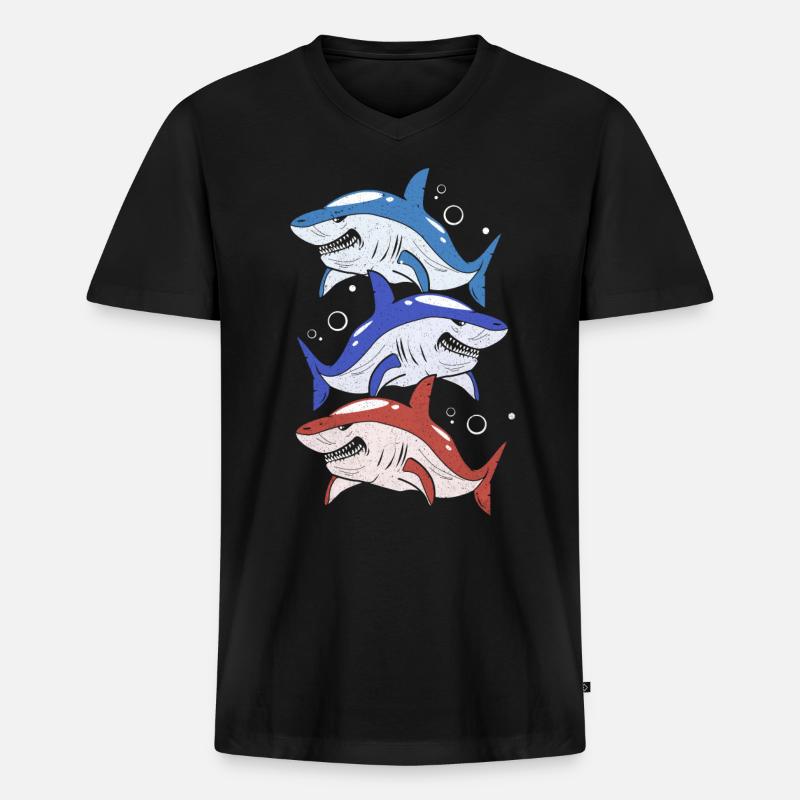 Hai - Männer Premium Bio T-Shirt mit V-Ausschnitt - Schwarz