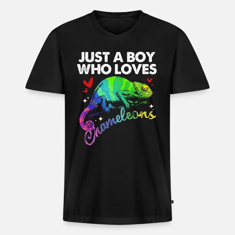 Chamäleon - Männer Premium Bio T-Shirt mit V-Ausschnitt - Schwarz