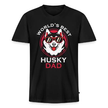 Husky - Männer Premium Bio T-Shirt mit V-Ausschnitt - Schwarz - Vorne - Nico (187cm)