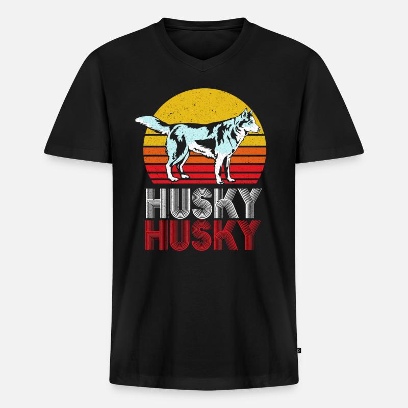 Husky - Männer Premium Bio T-Shirt mit V-Ausschnitt - Schwarz