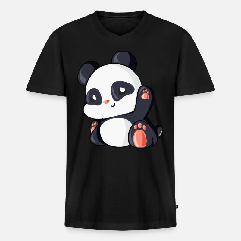 Süßer Panda Geschenk Idee Pandabär - Männer Premium Bio T-Shirt mit V-Ausschnitt - Schwarz