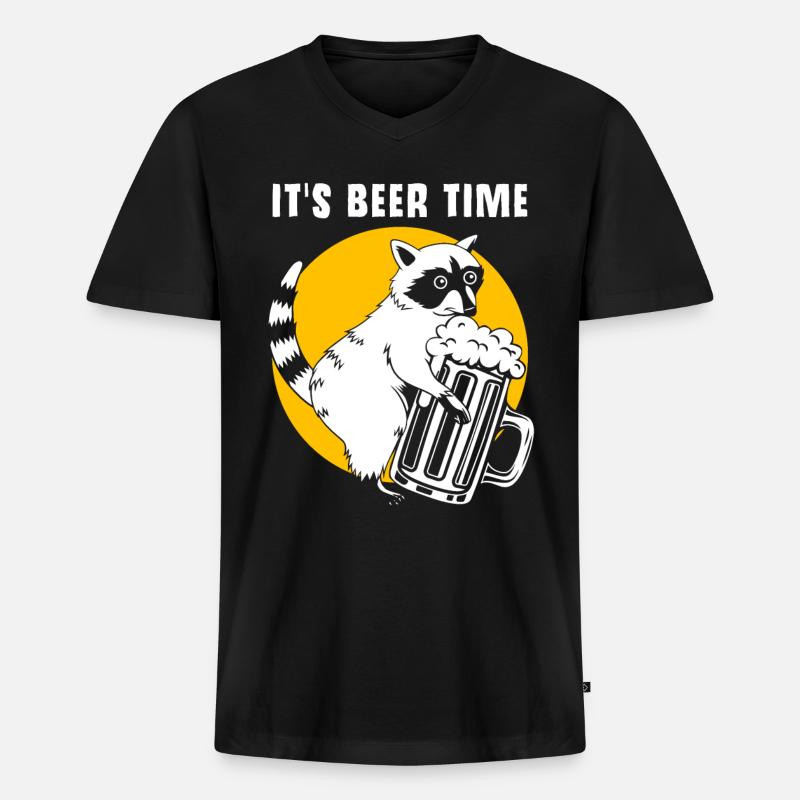 Waschbär Bier Alkohol - Männer Premium Bio T-Shirt mit V-Ausschnitt - Schwarz