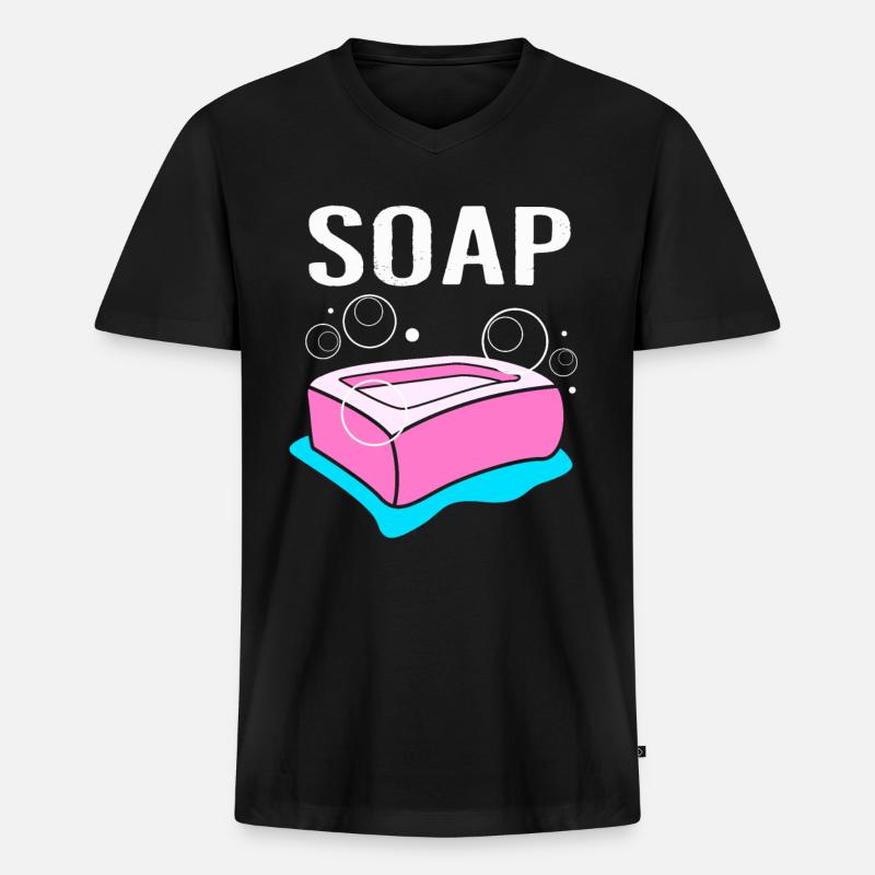 Seife - Männer Premium Bio T-Shirt mit V-Ausschnitt - Schwarz