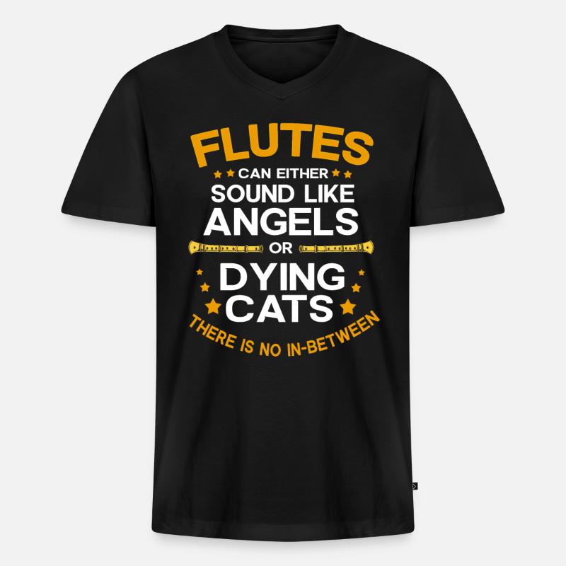 Flöte - Männer Premium Bio T-Shirt mit V-Ausschnitt - Schwarz