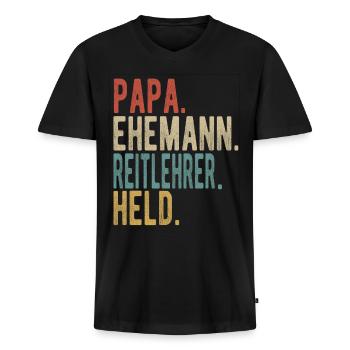 Reitlehrer Papa Ehemann Held - Männer Premium Bio T-Shirt mit V-Ausschnitt - Schwarz - Vorne - Nico (187cm)