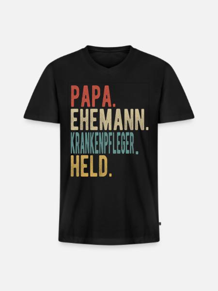 Krankenpfleger Papa Ehemann Held - Männer Premium Bio T-Shirt mit V-Ausschnitt - Schwarz