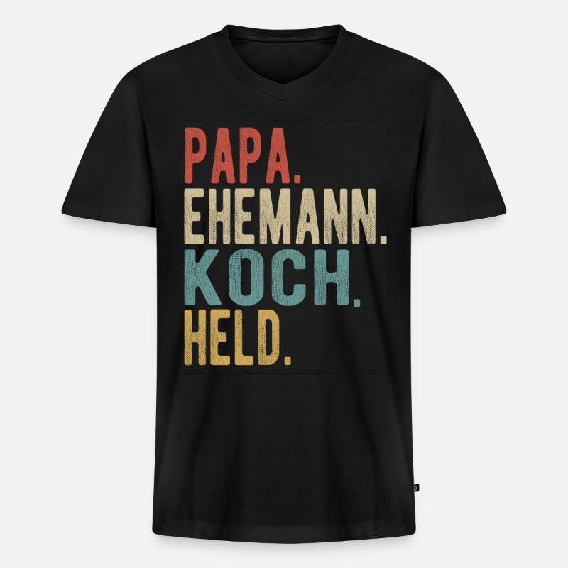 Koch Papa Ehemann Held - Männer Premium Bio T-Shirt mit V-Ausschnitt - Schwarz