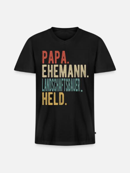 Landschaftsbauer Papa Ehemann Held - Männer Premium Bio T-Shirt mit V-Ausschnitt - Schwarz