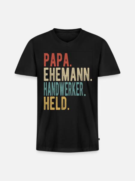 Handwerker Papa Ehemann Held - Männer Premium Bio T-Shirt mit V-Ausschnitt - Schwarz