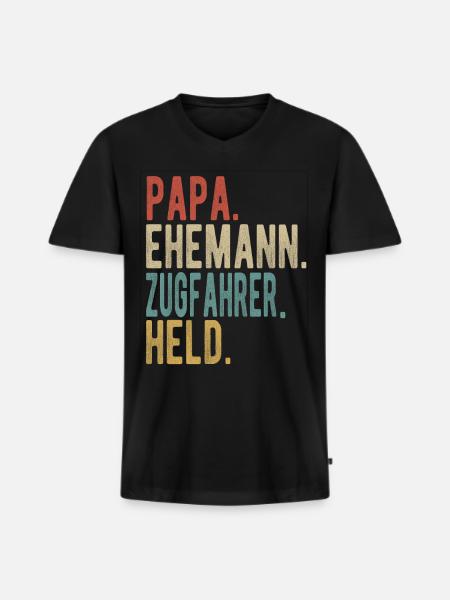 Zugfahrer Papa Ehemann Held - Männer Premium Bio T-Shirt mit V-Ausschnitt - Schwarz