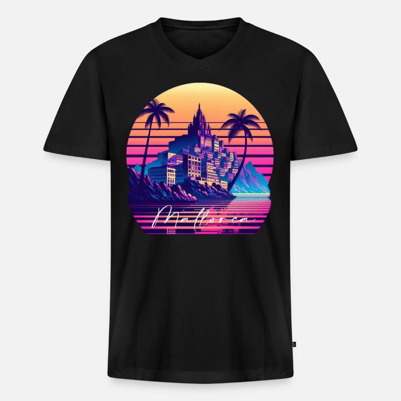 Mallorca - Männer Premium Bio T-Shirt mit V-Ausschnitt - Schwarz