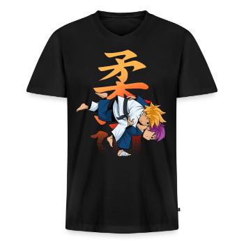 Judo enfants - T-shirt encolure en V Premium bio Homme - noir - Devant - Nico (187cm)