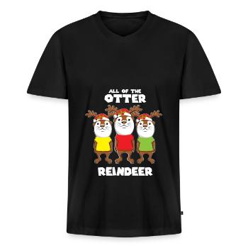Weihnachten Rentierotter - Männer Premium Bio T-Shirt mit V-Ausschnitt - Schwarz - Vorne - Nico (187cm)