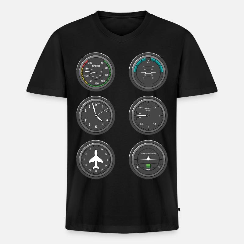 Flugzeug Fluginstrumente - Männer Premium Bio T-Shirt mit V-Ausschnitt - Schwarz