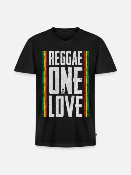 Reggae Love Design with African Stripes - Men's Premium Organic T-shirt with V-neck - black