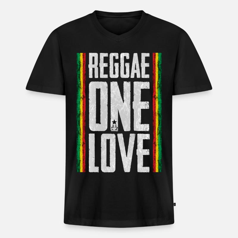 Reggae Liebe Design mit Fahne - Männer Premium Bio T-Shirt mit V-Ausschnitt - Schwarz
