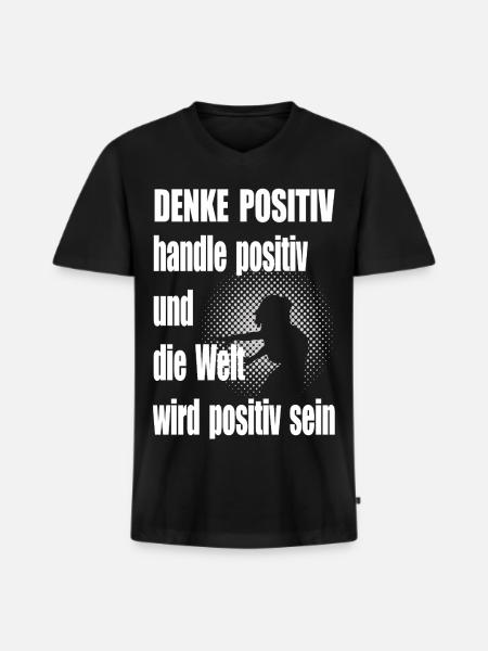 Denke Positiv Zitat Halftone Frau - Männer Premium Bio T-Shirt mit V-Ausschnitt - Schwarz