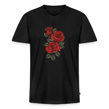 Rote Rosen - Männer Premium Bio T-Shirt mit V-Ausschnitt - Schwarz - Vorne - Nico (187cm)
