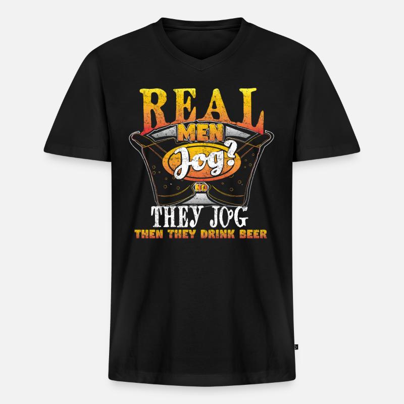 Jogging Bier - Männer Premium Bio T-Shirt mit V-Ausschnitt - Schwarz