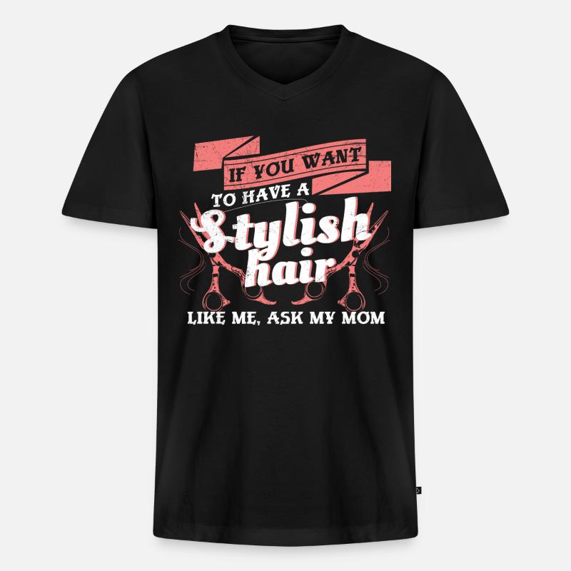 Mutter Tochter Friseur - Männer Premium Bio T-Shirt mit V-Ausschnitt - Schwarz
