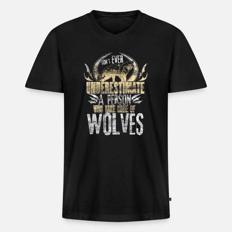 Wolf Wölfe Geschenkidee - Männer Premium Bio T-Shirt mit V-Ausschnitt - Schwarz