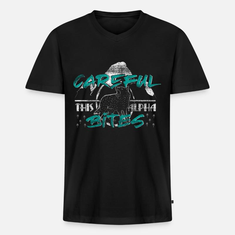 Wolf Alphawolf Geschenk - Männer Premium Bio T-Shirt mit V-Ausschnitt - Schwarz