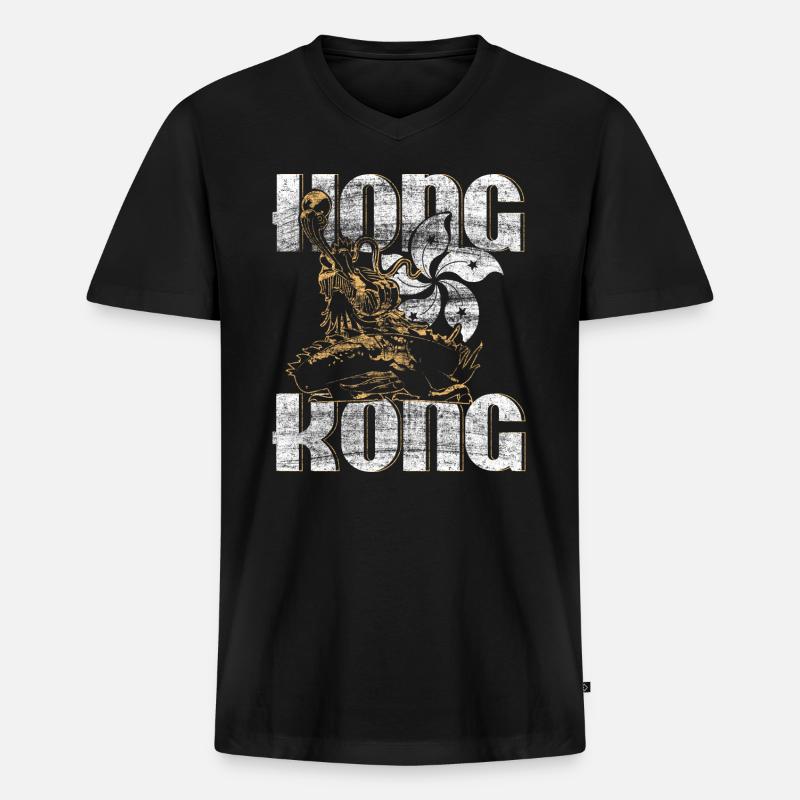 Hong Kong Geschenkidee - Männer Premium Bio T-Shirt mit V-Ausschnitt - Schwarz