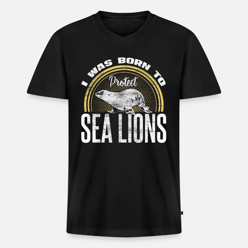 Seelöwe Meeresbewohner - Männer Premium Bio T-Shirt mit V-Ausschnitt - Schwarz