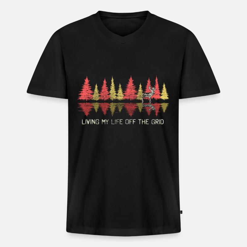 Hirsch Rotwild Tier Geschenk - Männer Premium Bio T-Shirt mit V-Ausschnitt - Schwarz