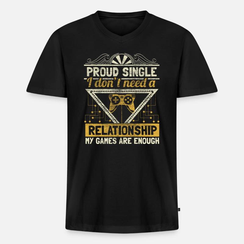 Single Stolz Spruch Geschenkidee - Männer Premium Bio T-Shirt mit V-Ausschnitt - Schwarz