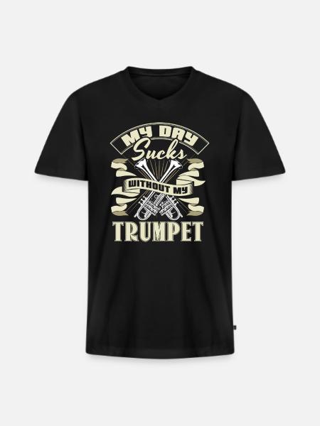 Trompet Blaasinstrument Muziek Cadeau - Mannen Premium Bio T-shirt met V-hals - zwart