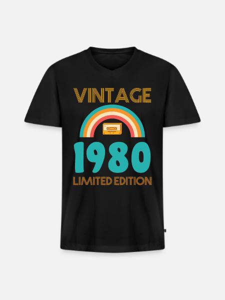 Rétro Classique 1980 - T-shirt encolure en V Premium bio Homme - noir