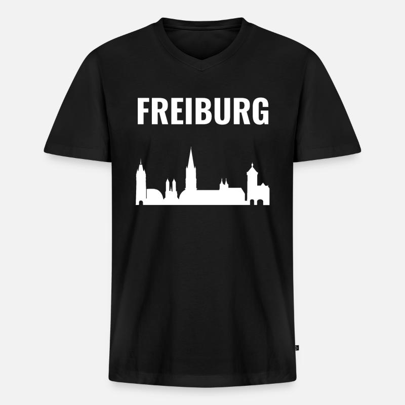 Freiburg Skyline-Collage - Männer Premium Bio T-Shirt mit V-Ausschnitt - Schwarz